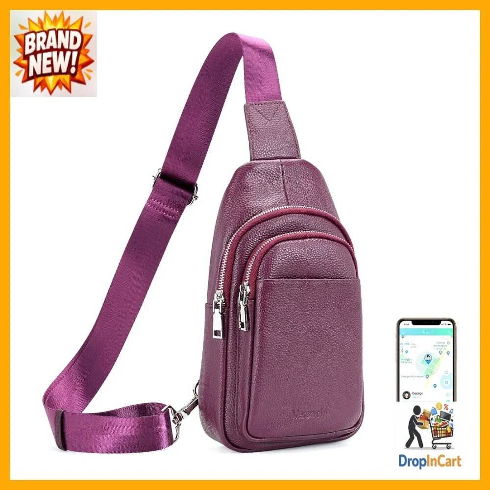 Genuine Leather Crossbody Sling Bag RFID Blocking Smart Tracker Travel Purse